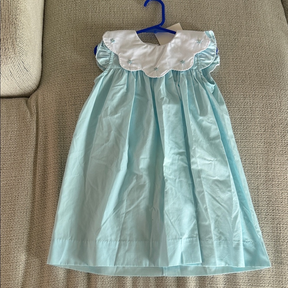 Light Blue Girls' Smocked Dress with White Peter Pan Collar